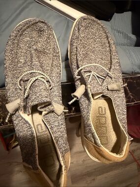 Hey Dude Heather Gray Knit Lace-Up Slip-On Loafers